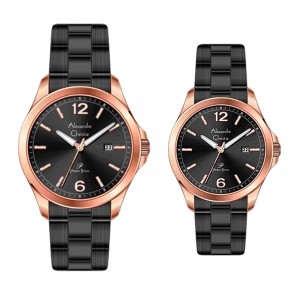 Alexandre Christie AC 1029 Rosegold Black Steel Couple